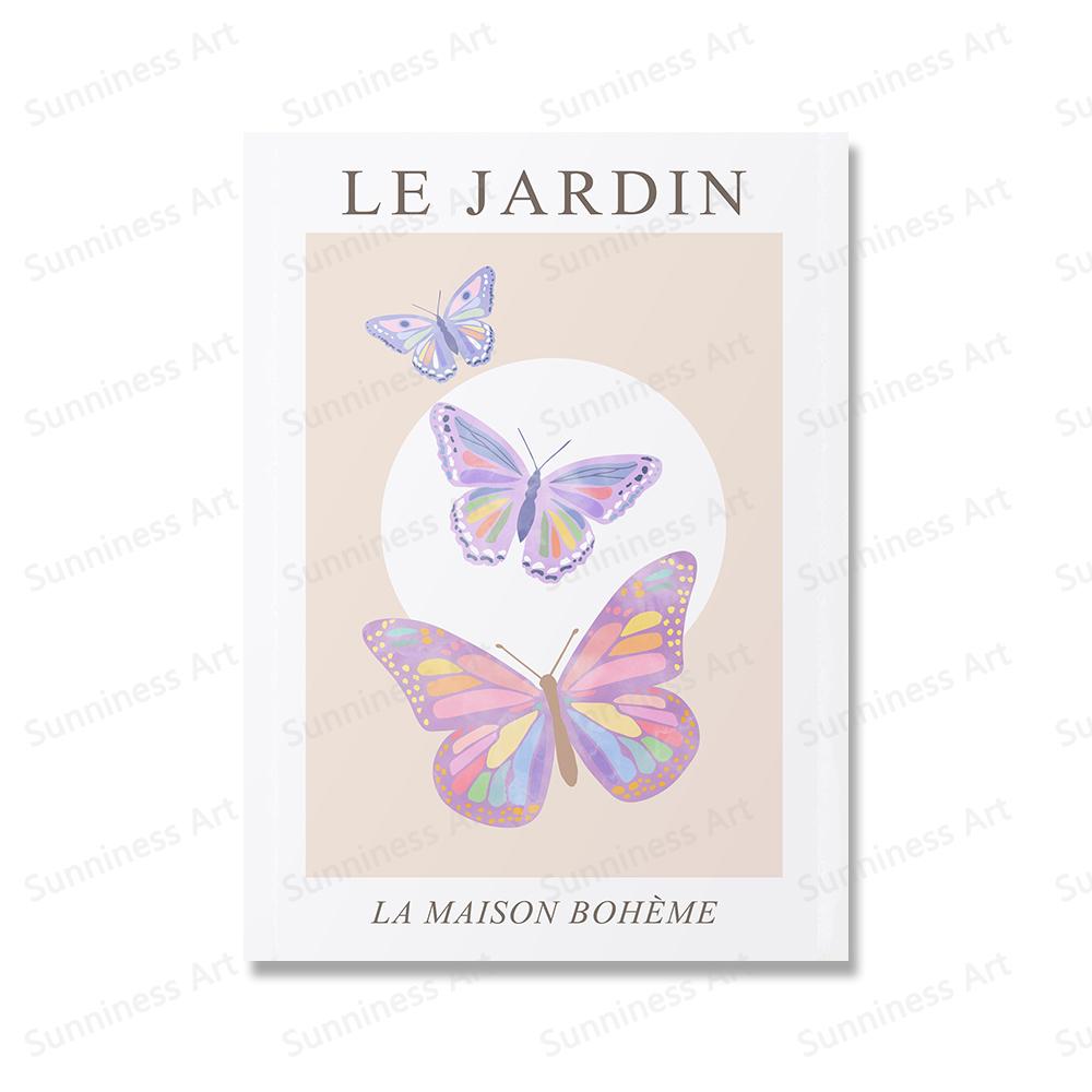 Pastel Flowers Posters Cute Butterfly Floral Prints Botanical Exhibition Wall Art Canvas Painting Modern Living Room Home Decor