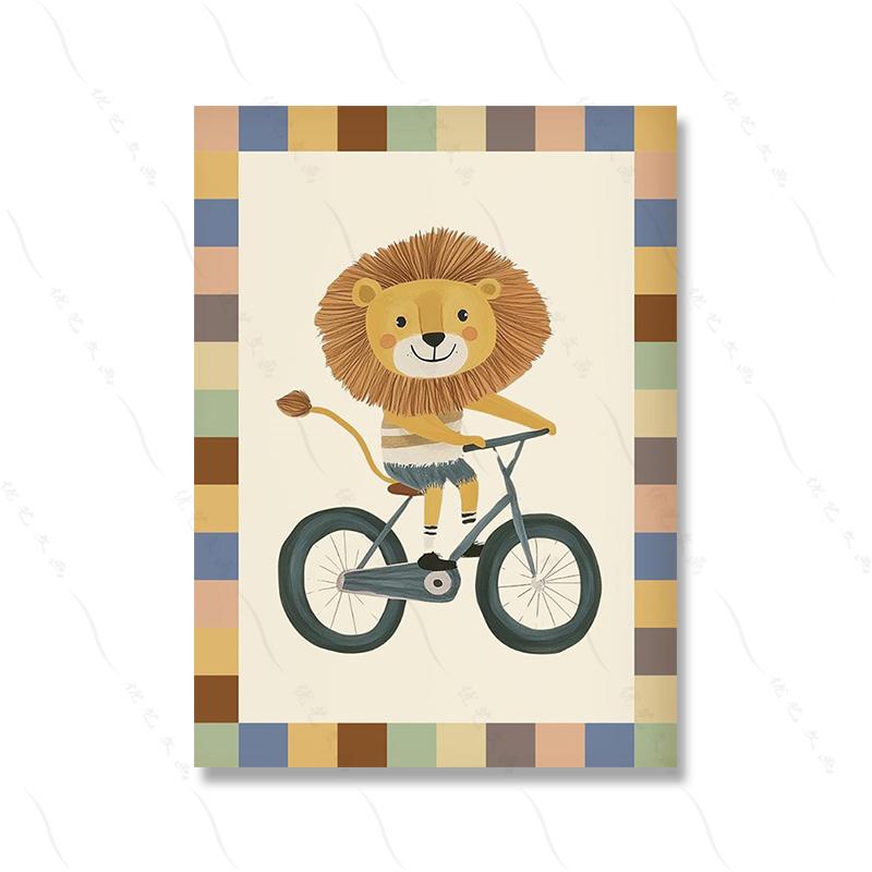 Funny Cartoon Animals Car Art Nursery Wall Posters Prints Lion Dog Bear Children Kid Room Canvas Painting Home Decor Pictures