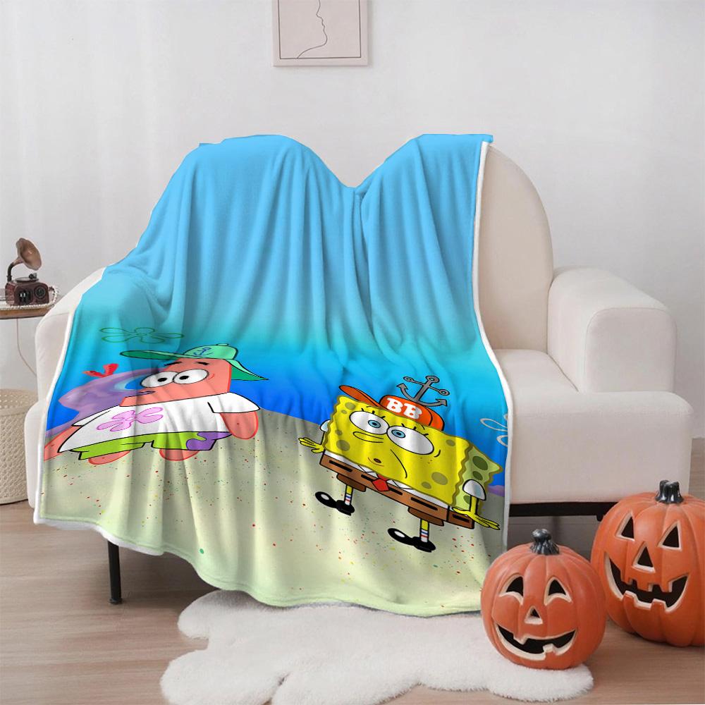 Kawaii S-SpongeBob Home and Decoration Double Bed Blankets for Beds Sofa Blanket Christmas Summer Comforter Camping Anime Picnic