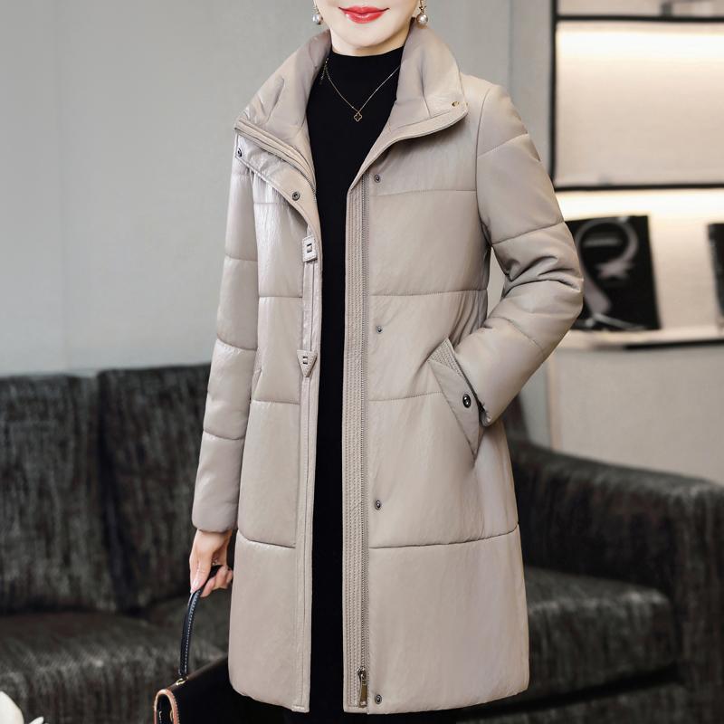 Middle Age Woman Winter Long Faux Sheepskin Coats Elegant Thick Warm Winter Parkas Female Leather Jacket