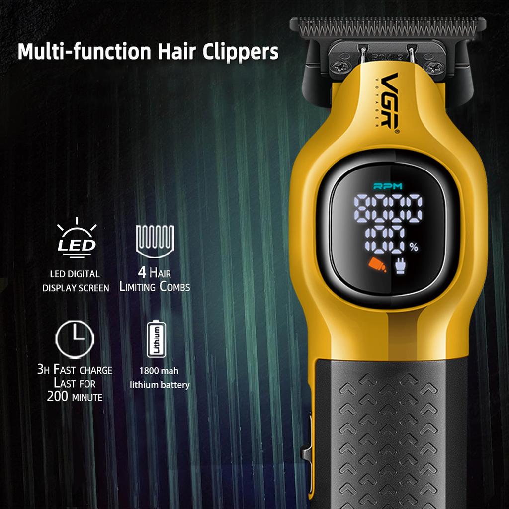 VGR V-886T Clipper Charging Base 8000Rpm Trimmer Professional Barber Rechargeable Hair Trimmer Machine for Man with LED Intelligent Digital Display