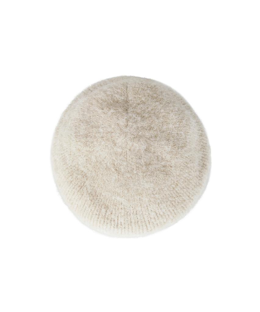 Bajal Studded Logo Wool Knit Beret Ivory