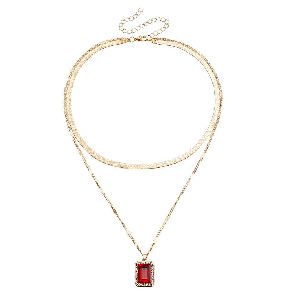 Jewelry Snake Bone Double-Layer Imitation Gemstone Pendant Collarbone Chain Retro Design Cold Wind Necklace