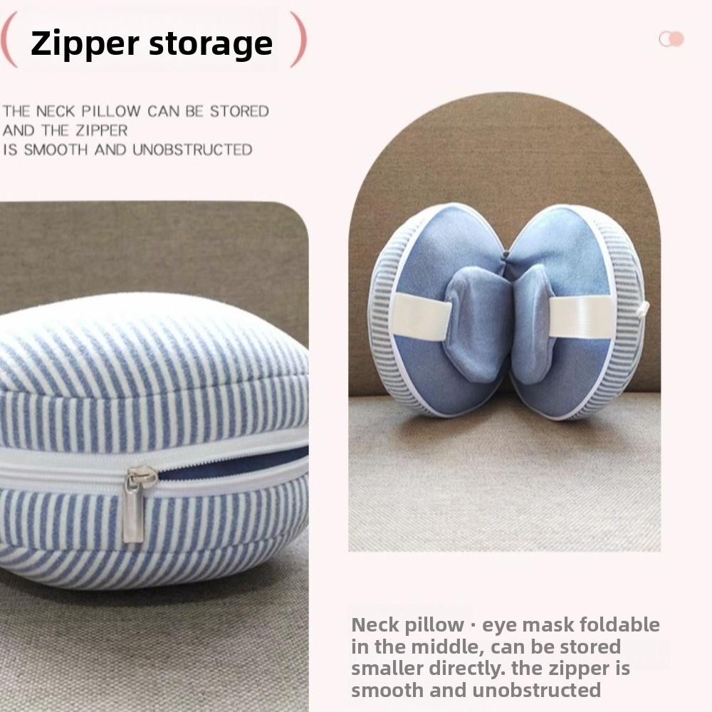Stripe 2 In 1 Eye Mask Pillow Soft Travel Folding Pillow Portable Neck Headrest Adults