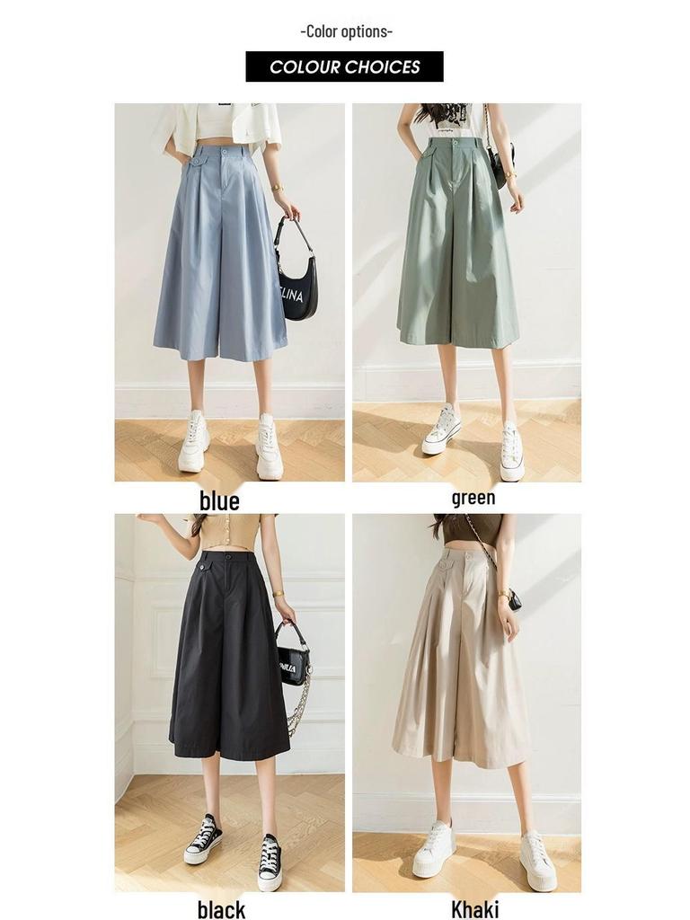 Women's High-Waisted 3/4 Length Korean Style Wide-Leg Culottes - Summer 2026 Fashion, Casual, Loose, Versatile, and Thin.