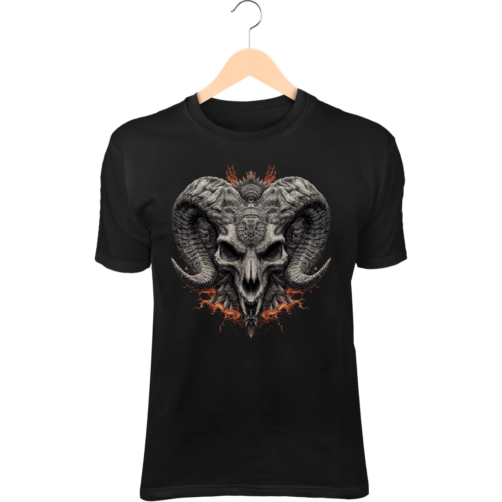 Skull Dragon T-Shirt – Massive Horns, Bone Wings, Fire & Ash Storm 3XL