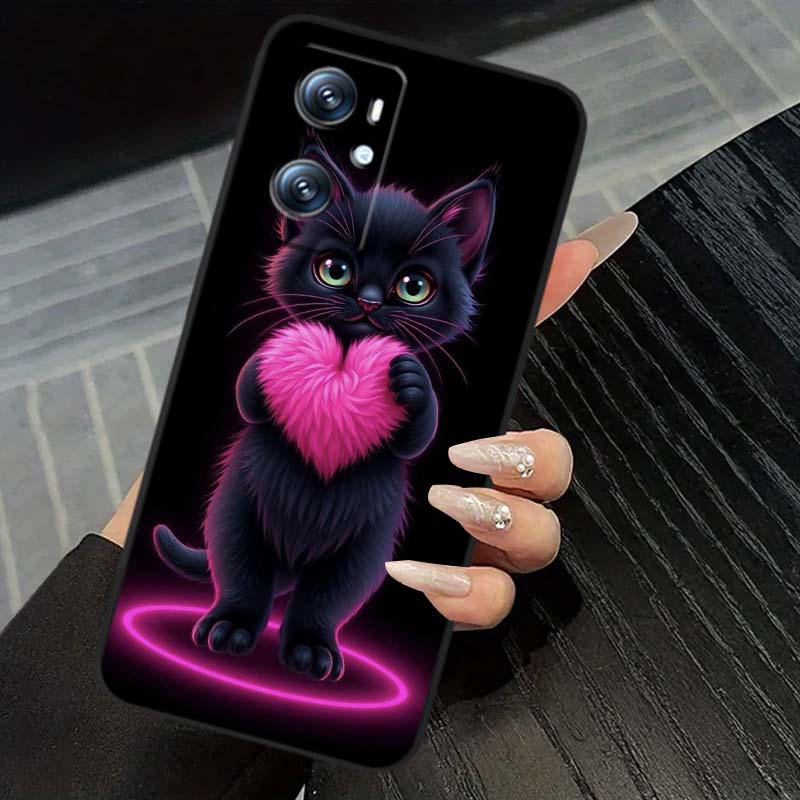 Anime cartoon cat illustration For OPPO Reno 5 6 7 A96 A40 A58 Realme GT A74 A78 Neo2 A74 A78 Find X5 X3 X7 X8 Black Phone Case