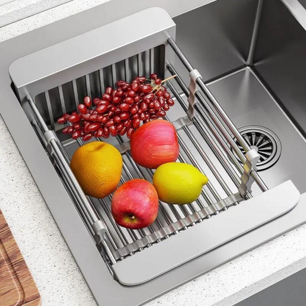 Adjustable Dish Organizer Stainless Steel Dish Washing Shelf Functional Dish Drying Rack  Fruits