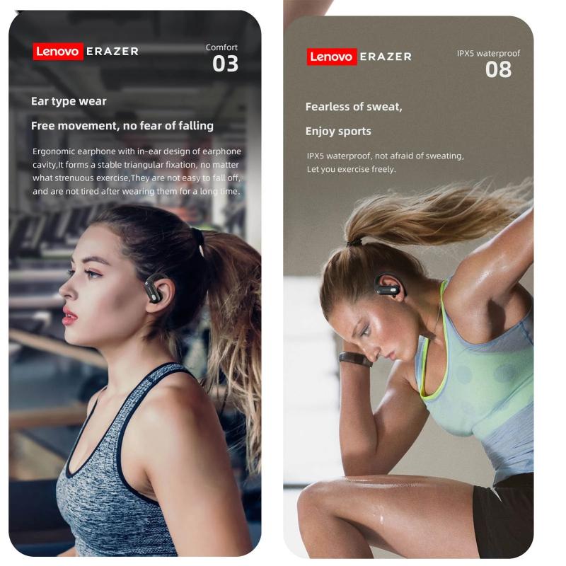 Lenovo Bezdrátová sluchátka ERAZER XT60PRO BT5.3 s funkcí potlačení hluku, vodotěsná, sportovní sluchátka s mikrofonem a digitálním displejem