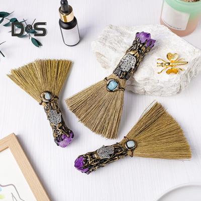 Halloween Faux Amethyst Broom Figurine Handmade Healing Stone Fake Crystal Mini Witch Broom Decoration Ornament Festival Gift