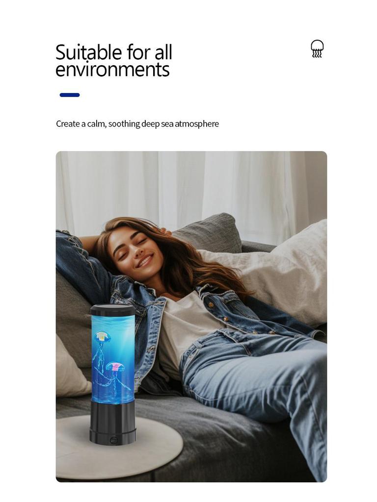 Creative 10" LED Jellyfish Lamp, USB-Powered, Color-Changing Cylindrical Night Light