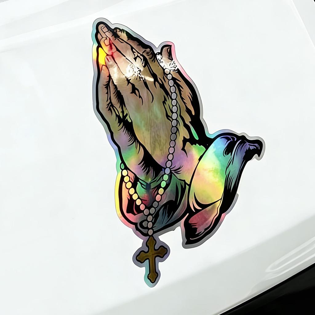 1pc Praying Hands Stickers Window Cling Sticky Decoration Religious Praying Hand Pattern Car Window Decals for Truck Motorcycle