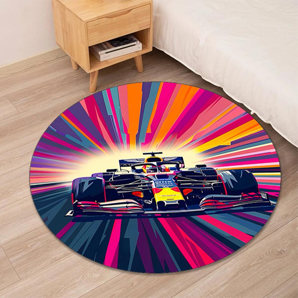 Racing Printed Round Rug Carpet Chair Rug Area Rug Entryway Doormats,for Office Chair Living Room Bedroom Kitchen Room.