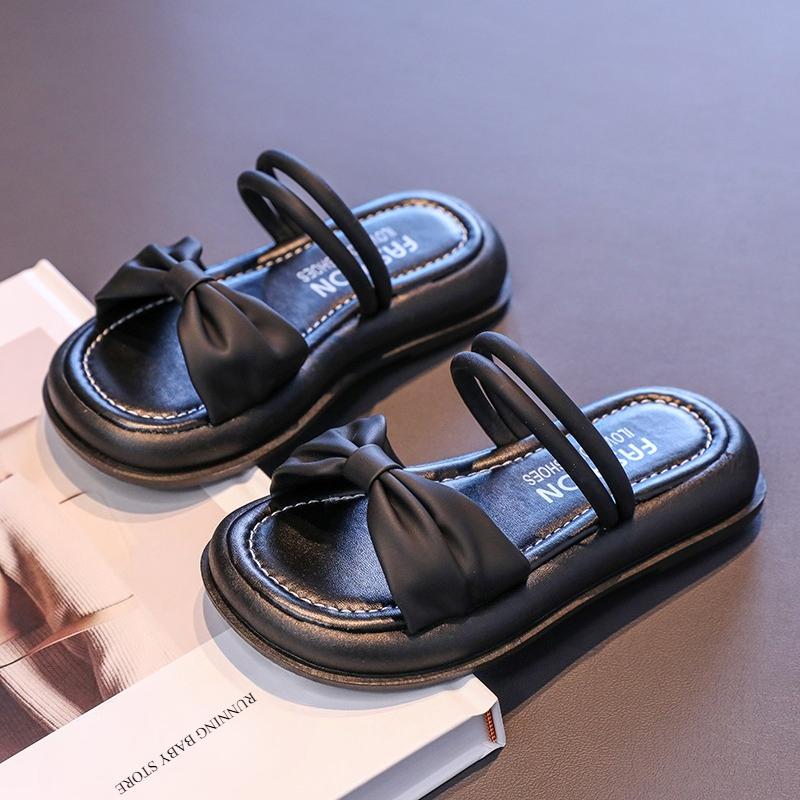 

New Summer Children s Slippers Girls Princess Non-slip Soft Sole Flat Slippers Little Girl Shoes Bow Tie Slippers Outdoor I07042 26 чорний