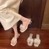 Fashion Elegant Women's Pearl Bowtie Sandals Summer 2025 Thick High Heels Jelly Slippers Woman Square Toe Lace Beaded Gladiator Shoes