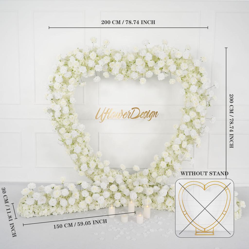 Uflower Heart-Shaped Frame Arch Wedding Backdrop Luxury Red Rose Floral Arrangement Decor with Cloth Base for Special Occasions
