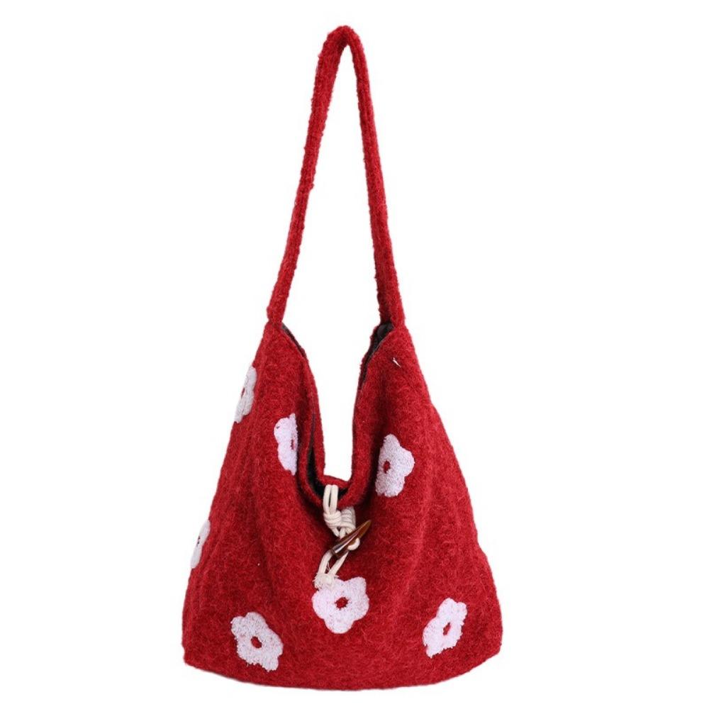 Soft Polyester Lining Flower Shoulder Bag Large Capacity Floral Handle Bag Plush Tote Bag Women красный 1400₽