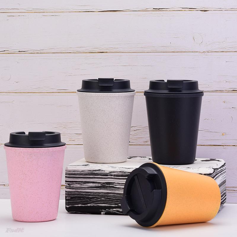 350ml coffee cup double layered water cup portable mini wheat straw coffee cup fashionable car mounted wheat aroma cup canecas