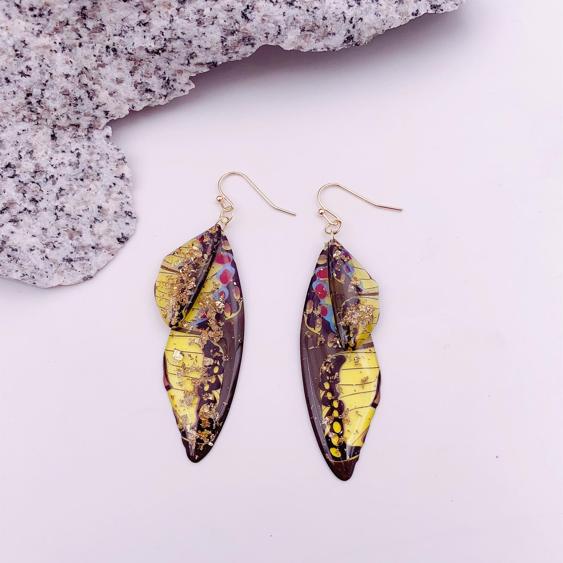 

Popular personalized design simulation cicada wing earrings, high-end painting diamond-encrusted butterfly wing earrings