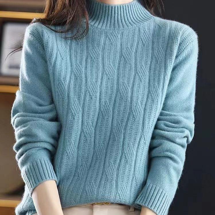 Einfarbiger, schlichter Pullover mit Stehkragen, vielseitiges langärmliges Strickoberteil für Herbst und Winter, Damenbekleidung