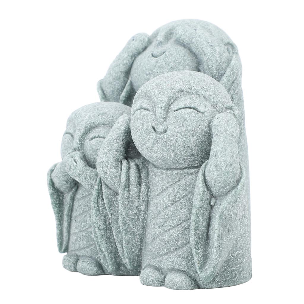Monk Buddha Statue Chinese Green Sandstone Cute Buddha Figurine 3 Little Monks Ornament for Fish Aquarium Home Garden Decoration