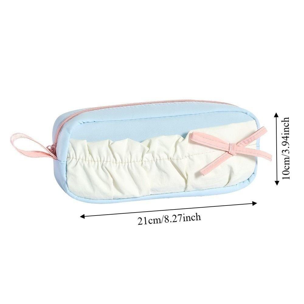 Ruffle Pen Bag Bow Cloud Stationery Bag Bowknot Desktop Storage Korean Cloud Pencil Case with Lanyard Aesthetic Pencil Pouch
