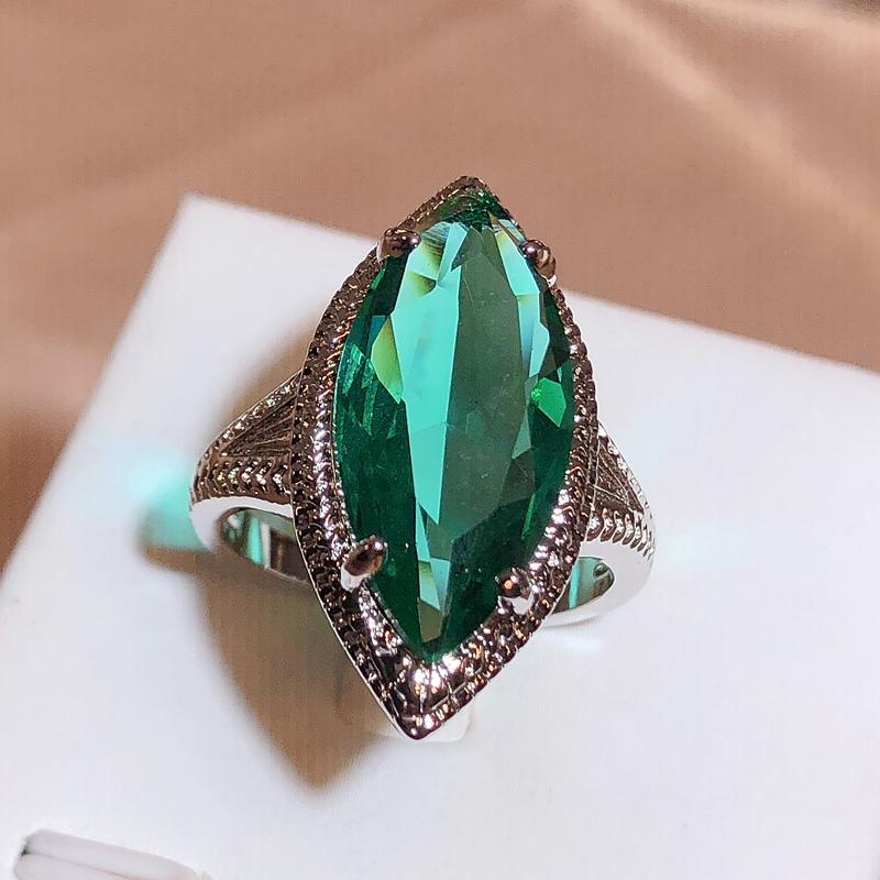 

New Fashion Emerald Zirconia Conical Ring For Women 925 Stamp Fashion Party Birthday Jewellery Gift Wholesale 6 зелёный