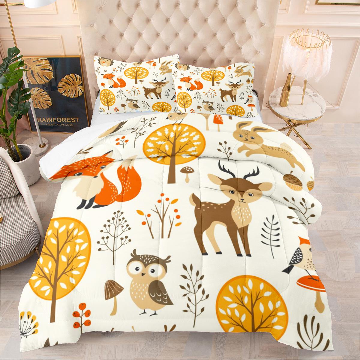 Animal Series Digital Print Quilted Comforter Bedding Set - 3 Piece Cartoon Duvet Cover Set 172*218cm