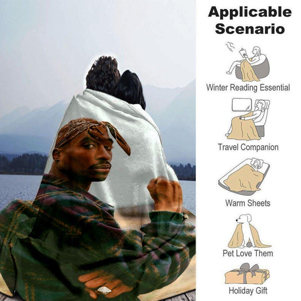 1 Stück 2Pac Hip Hop Decke Weich Leicht Ganzjahres Mehrzweck Überwurf für Sofa, Bett, Büro & Picknicks, Französischer Stil mit Ikonischem Albumcover & Zitaten