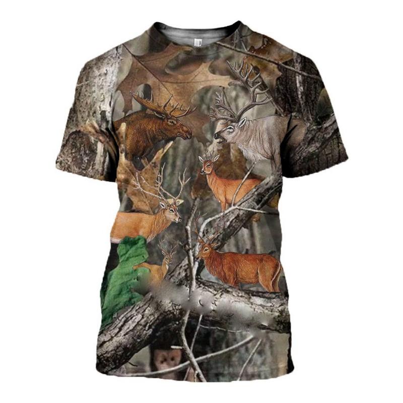 Summer Outdoors Hunting Camouflage T Shirt for Men Fashion New Casual Personality Printed Animal Pattern Round Neck Tees Tops
