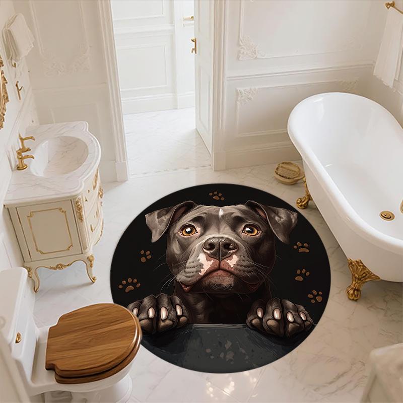 Black Pit Bull pattern round rug,Carpet Rug for Living Room Bedroom Playroom ,Non-slip Floor Mat,Holiday Gifts and Birthday Gifts.