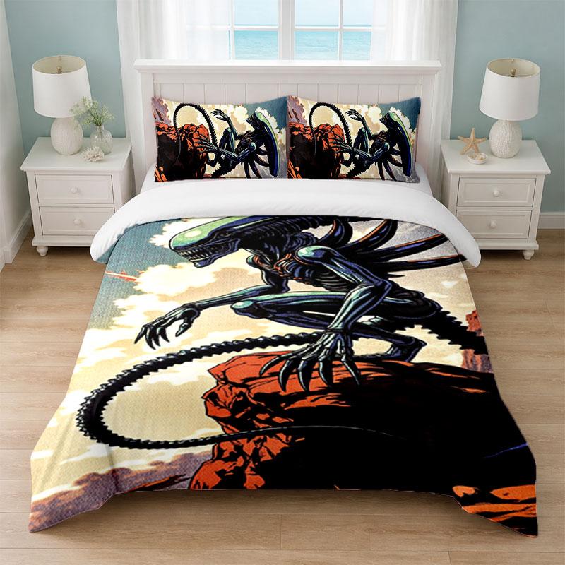 Alien Xenomorph Bedroom 3Pcs Bedding Set Soft Bed Sheet Pillowcases Home Bedding Decoration
