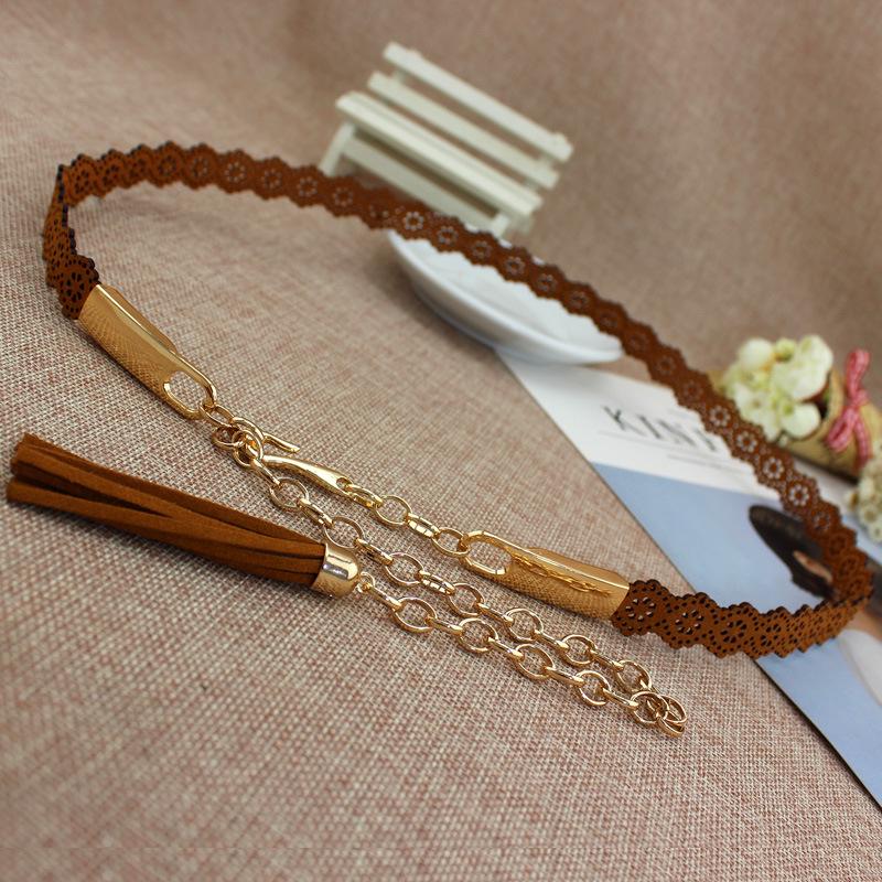 

Женский этнический стиль бахрома металлическая крючковая цепочка пояс для платья женский декоративный тонкий ремень тисненый верблюд