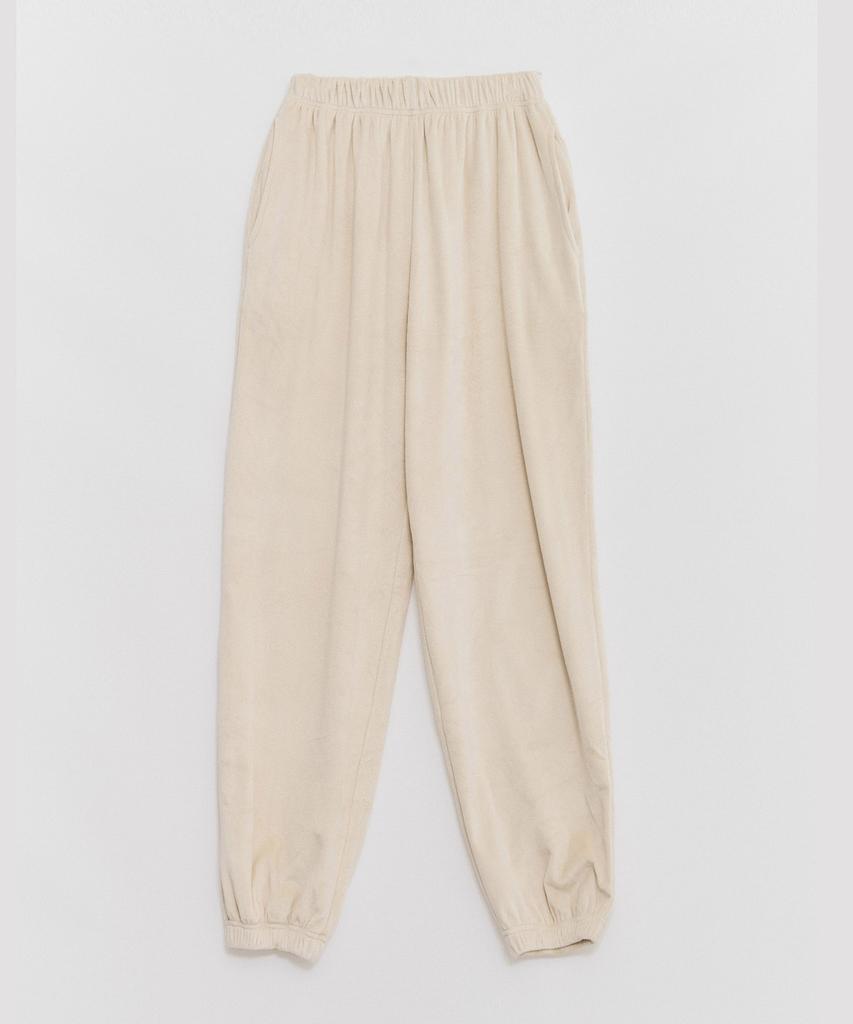 RAWMANTICS Smooth Velvet Cubic Logo Jogger Pants Beige