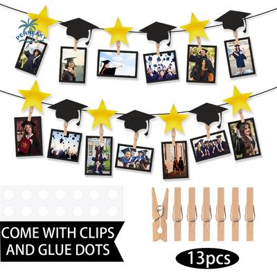 Black Gold Graduation Photo Banner Personalized Celebrate Congrats Grad Photo Banner Paper Picture Banner Party Favors