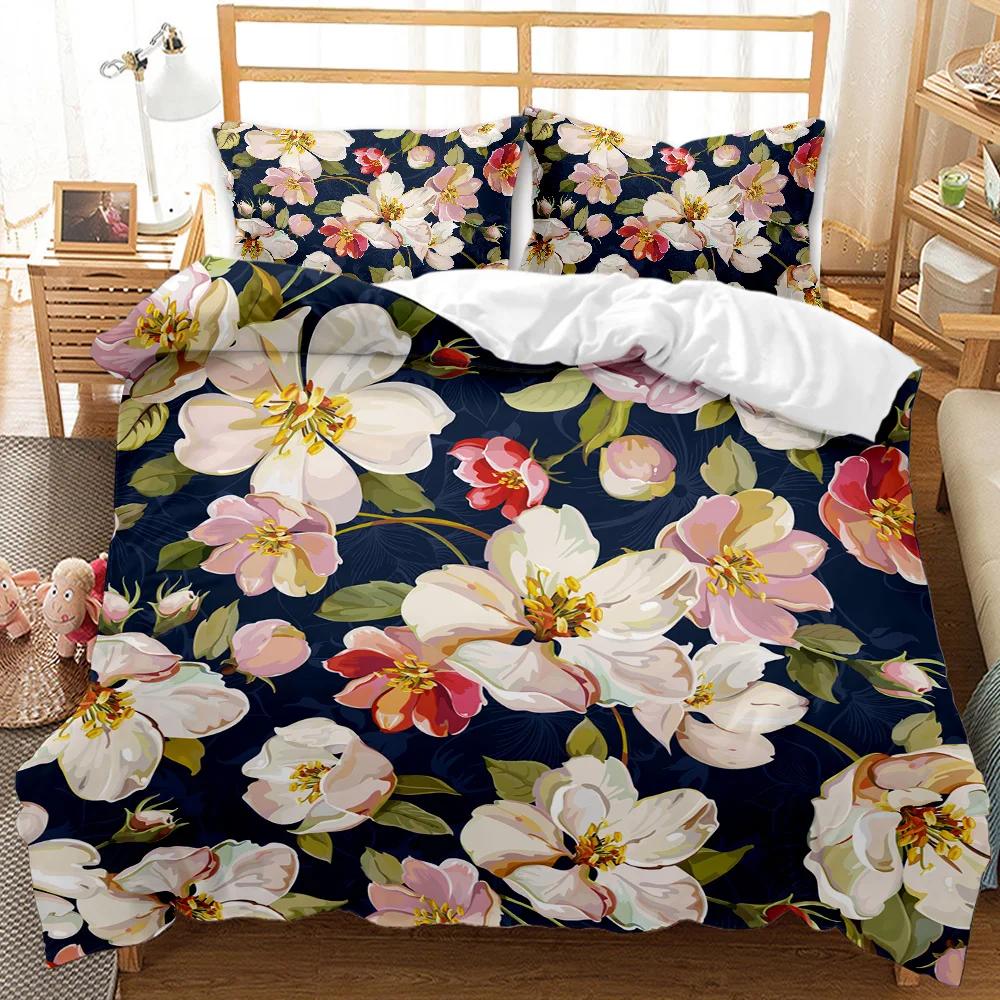 Flower Duvet Cover Set Colorful Flower Fresh Garden Botanical Twin Comforter Cover Women Flower Polyester Bedding Set Queen King