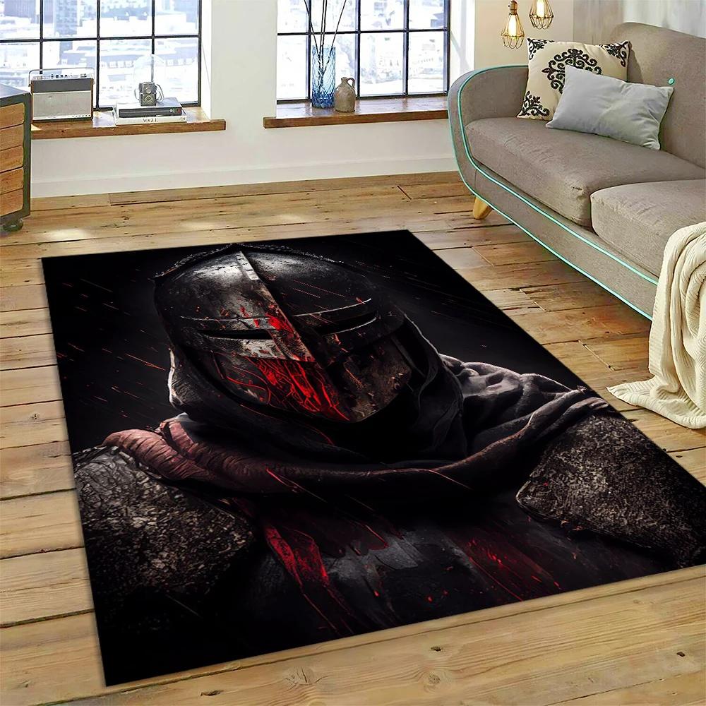 3D Templar Black Knight Crusaders Cartoon Carpet Rug for Home Living Room Bedroom Sofa Doormat Decor,Kids Area Rug Non-slip Mat