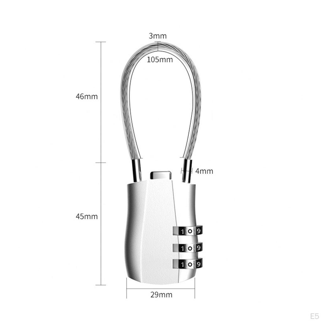 3-stellige Zahlenschloss Metallkabel Passwort für Schränke Taschen Gepäck Schwarz