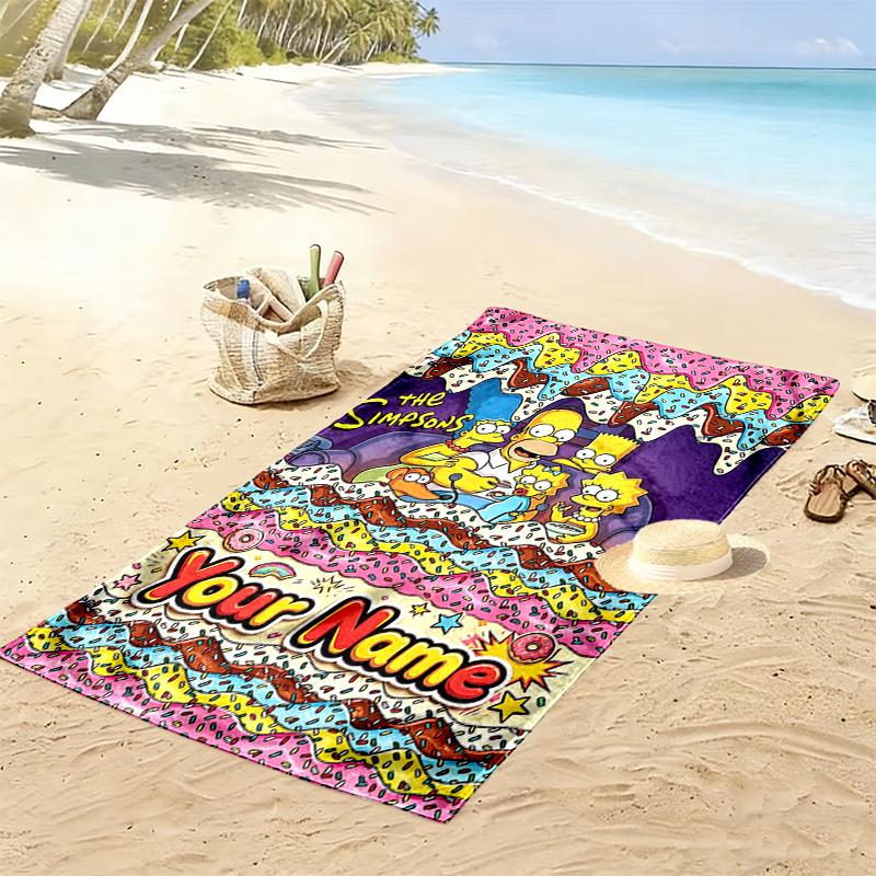 Name Custom Simpsons Family Print Beach Towel, Large Soft Quick Dry Towel for Beach Camping Swimming
