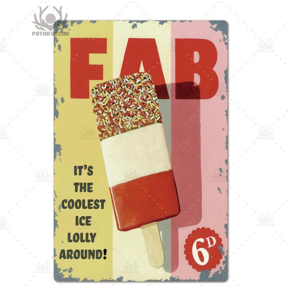 Putuo Decor Ice Cream Tin Sign Plaque Metal Plate Vintage Ice Lolly Retro Wall Art Poster for Dessert Shop Iron Painting