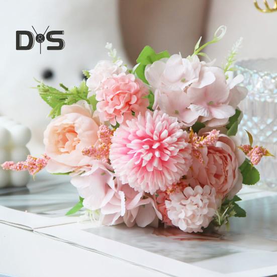 Artificial Flowers Fake Peonies Bouquet Mixed Faux Silk Flowers Artificial Blooms Bunch for Table Centerpiece Wedding Party Decor