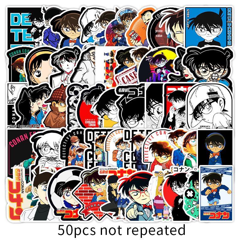 50 Japanese Anime Detective Conan Stickers for Suitcases, Tablets, Skateboards, Scooters, and Cars.