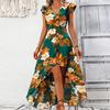 Summer Tropical Floral Printed Vacation Style Slit Mid-length Women's Dresses