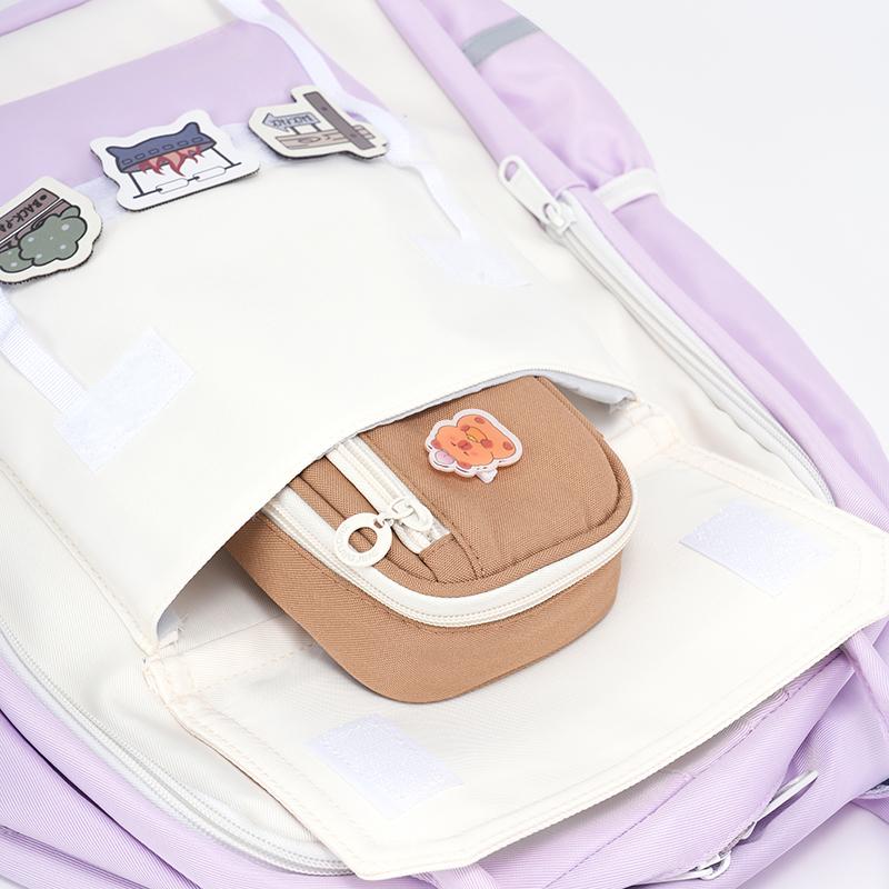Women's Color Block Backpack Large Capacity Middle School Student Schoolbag