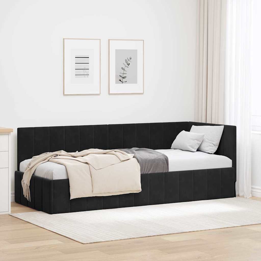 L Shaped Bed Frame with Headboard Black 80 Cm X 200 Cm Velvet