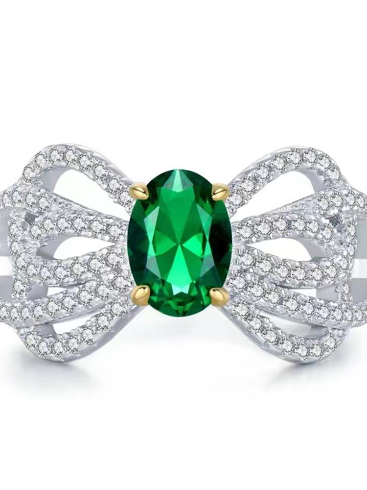 

Кольцо Hui Zhi Yi 2023 из стерлингового серебра S925 с бриллиантом из высокоуглеродистого материала и зеленым цирконом - 5x7 мм Модное, универсальное и простое женское украшение. Size 8