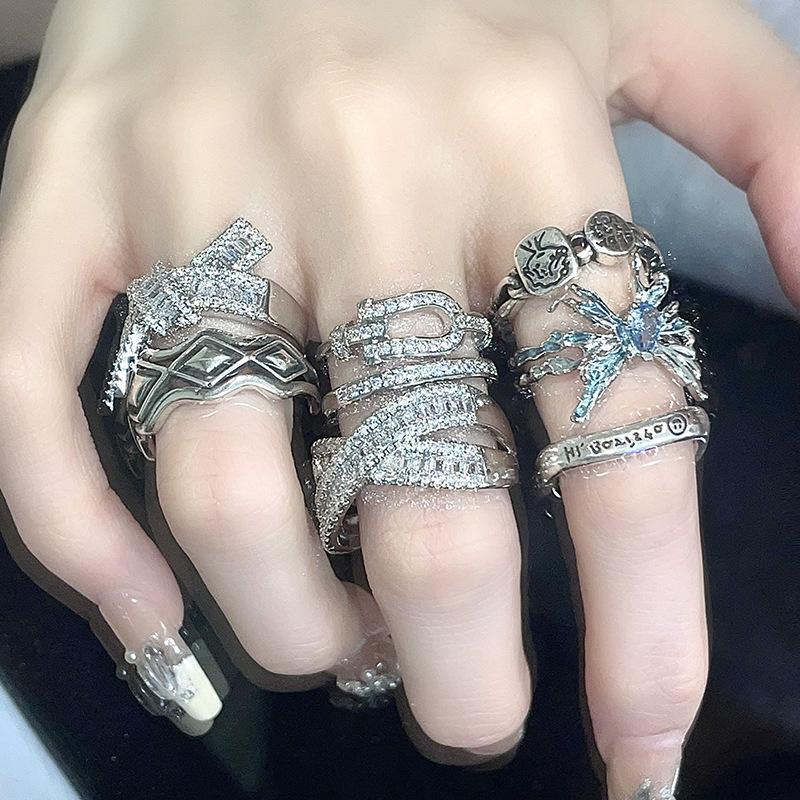 Light Luxury High-End Feeling Full Of Diamonds Zir*****Pen Ring Cold Wind Personality Niche Design Feeling Ring Woman