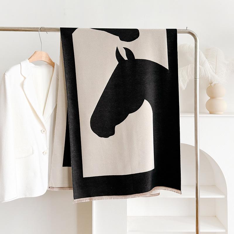 classic contrasting colors horse double-sided women's imitation cashmere warm scarf fashionable and simple shawl scarf