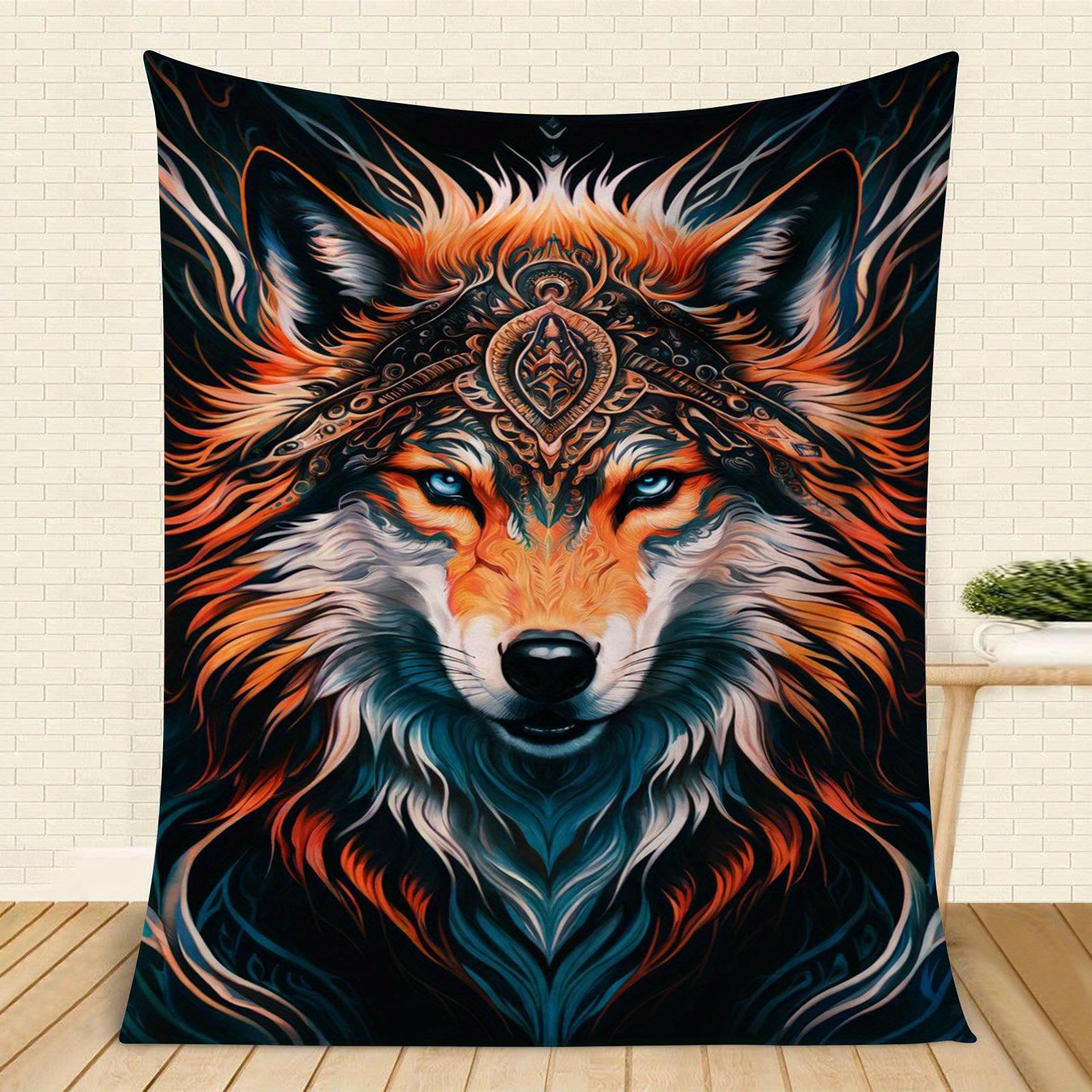 

Mysterious Wolf Pattern Flannel Blanket, Machine Washable, Suitable for All Seasons Can Be Used on Sofas, Bedrooms Trips Camping 75x90cm