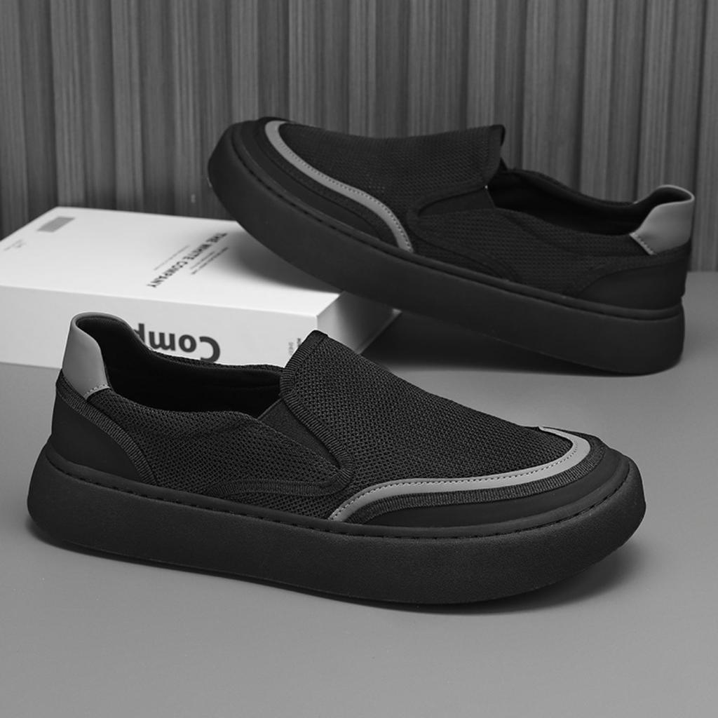 Canvas men's shoes summer new breathable casual black board shoes one pedal lazy shoes old Beijing cloth shoes
